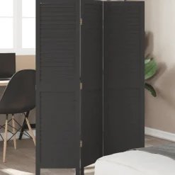 vidaXL Kamerscherm met 3 panelen massief paulowniahout zwart
