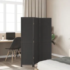vidaXL Kamerscherm met 3 panelen massief paulowniahout zwart