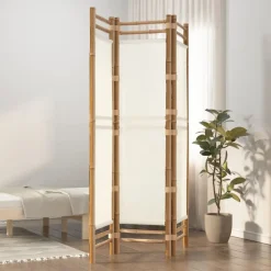 vidaXL Kamerscherm 3-panelen inklapbaar 120 cm bamboe en canvas