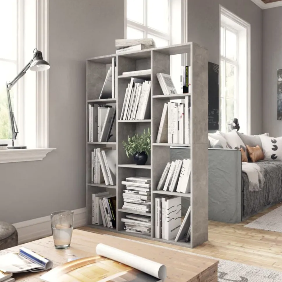 vidaXL Kamerscherm/boekenkast 100x24x140 cm bewerkt hout betongrijs