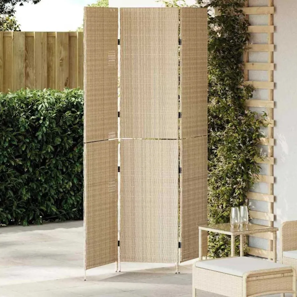 vidaXL Kamerverdeler Beige 147 x 180 cm poly rattan