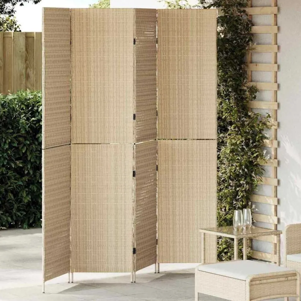 vidaXL Kamerverdeler Beige 195 x 180 cm poly rattan