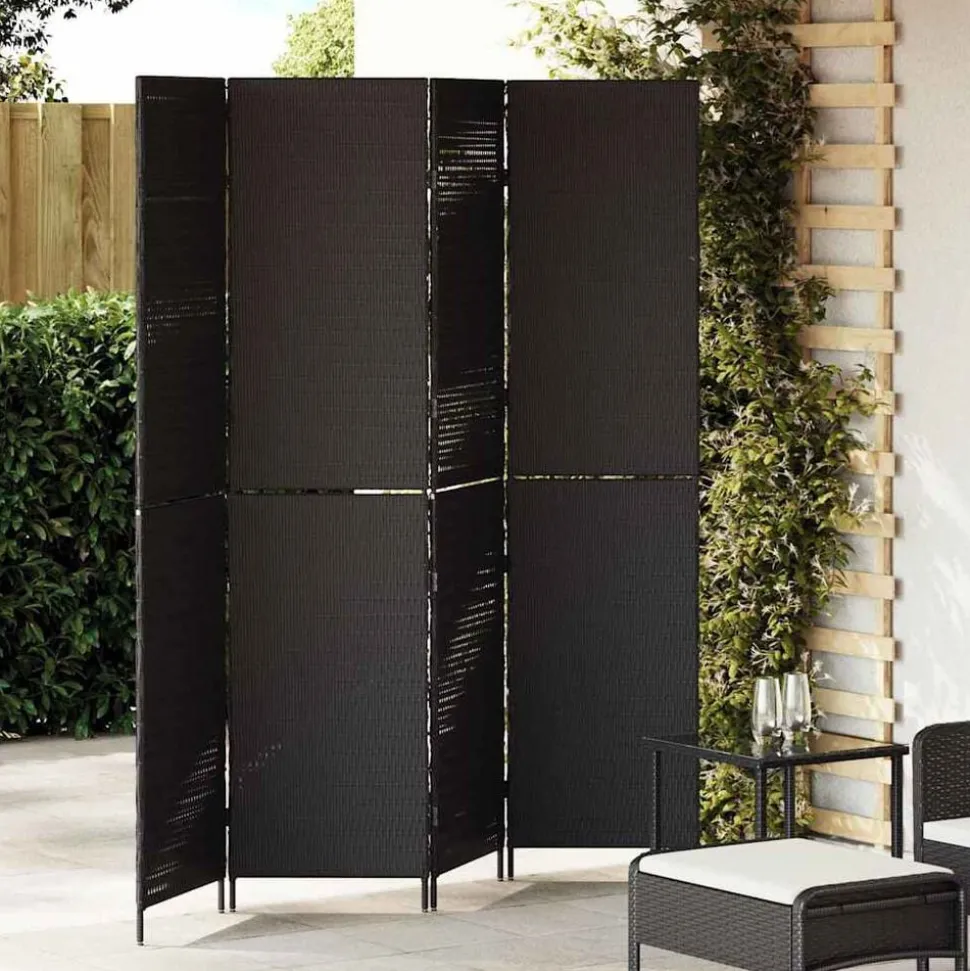 vidaXL Kamerverdeler Zwart 195 x 180 cm poly rattan