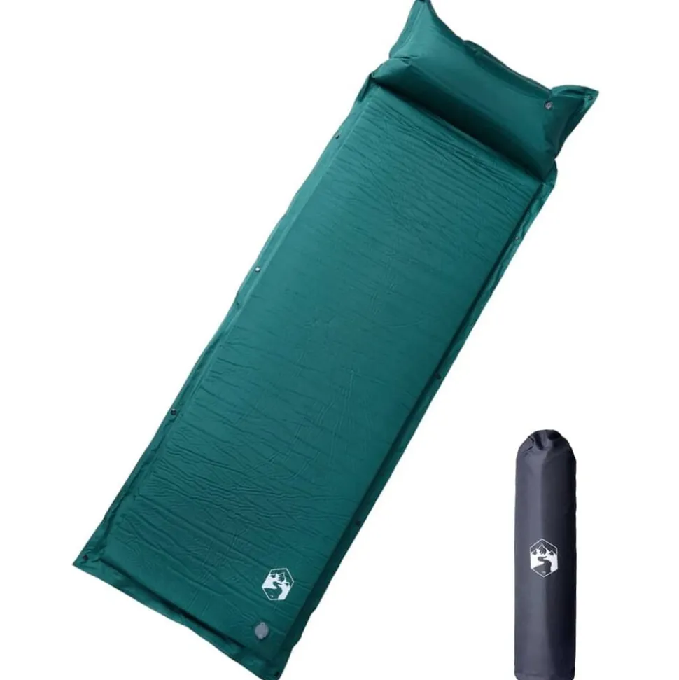 vidaXL Kampeermatras met kussen zelfopblazend 1-persoons groen