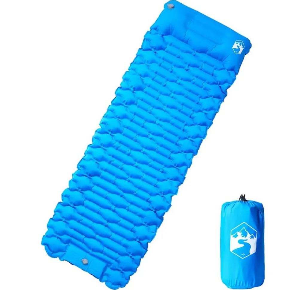 vidaXL Kampeermatras met kussen zelfopblazend 1-persoons blauw
