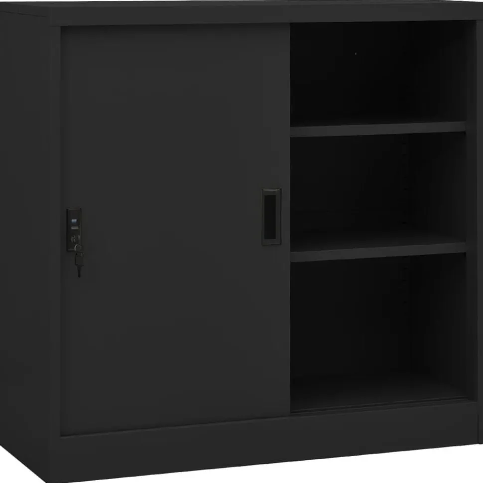 vidaXL Kantoorkast met schuifdeuren 90x40x90 cm staal antracietkleurig