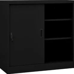 vidaXL Kantoorkast met schuifdeuren 90x40x90 cm staal zwart
