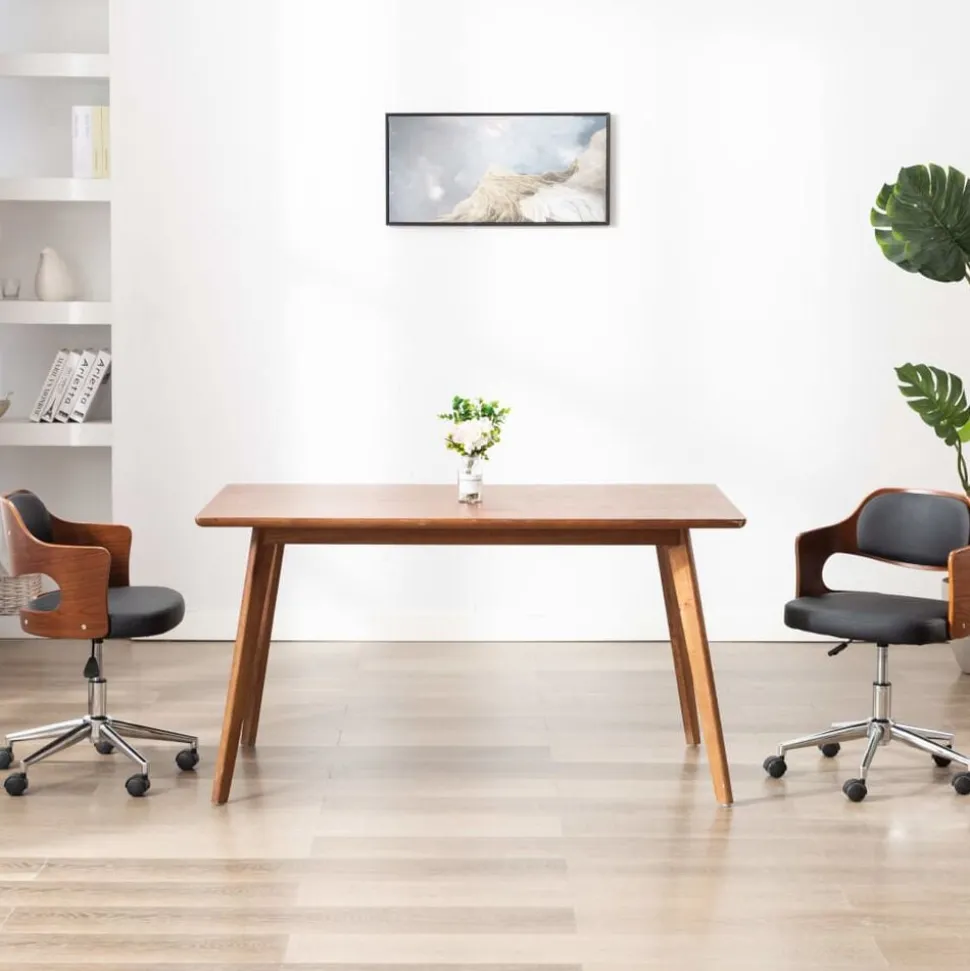 vidaXL Kantoorstoel draaibaar gebogen hout en kunstleer zwart