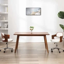 vidaXL Kantoorstoel draaibaar gebogen hout en kunstleer wit