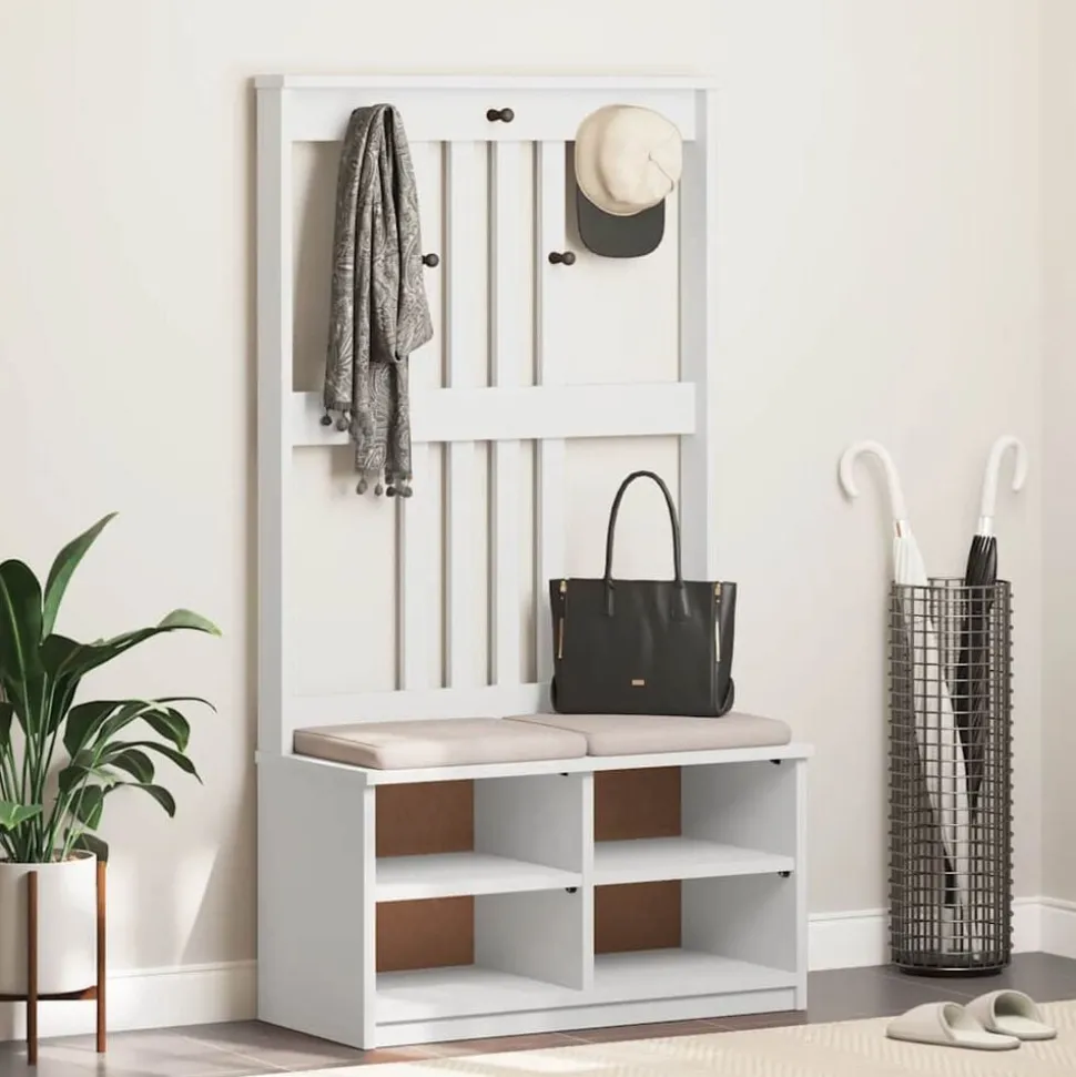 vidaXL Kapstok SANDNES wit 87x40x159,5 cm massief grenenhout