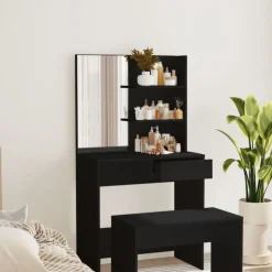 vidaXL Kaptafel met spiegel 74,5x40x141 cm zwart