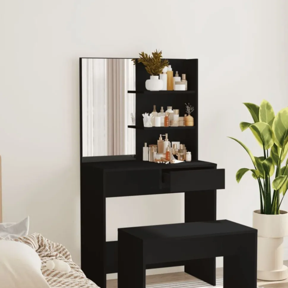 vidaXL Kaptafel met spiegel 74,5x40x141 cm zwart