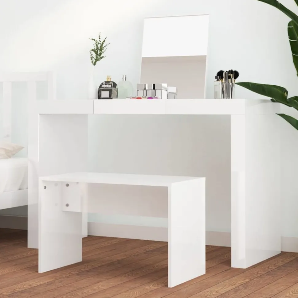 vidaXL Kaptafelkruk 70x35x45 cm bewerkt hout hoogglans wit