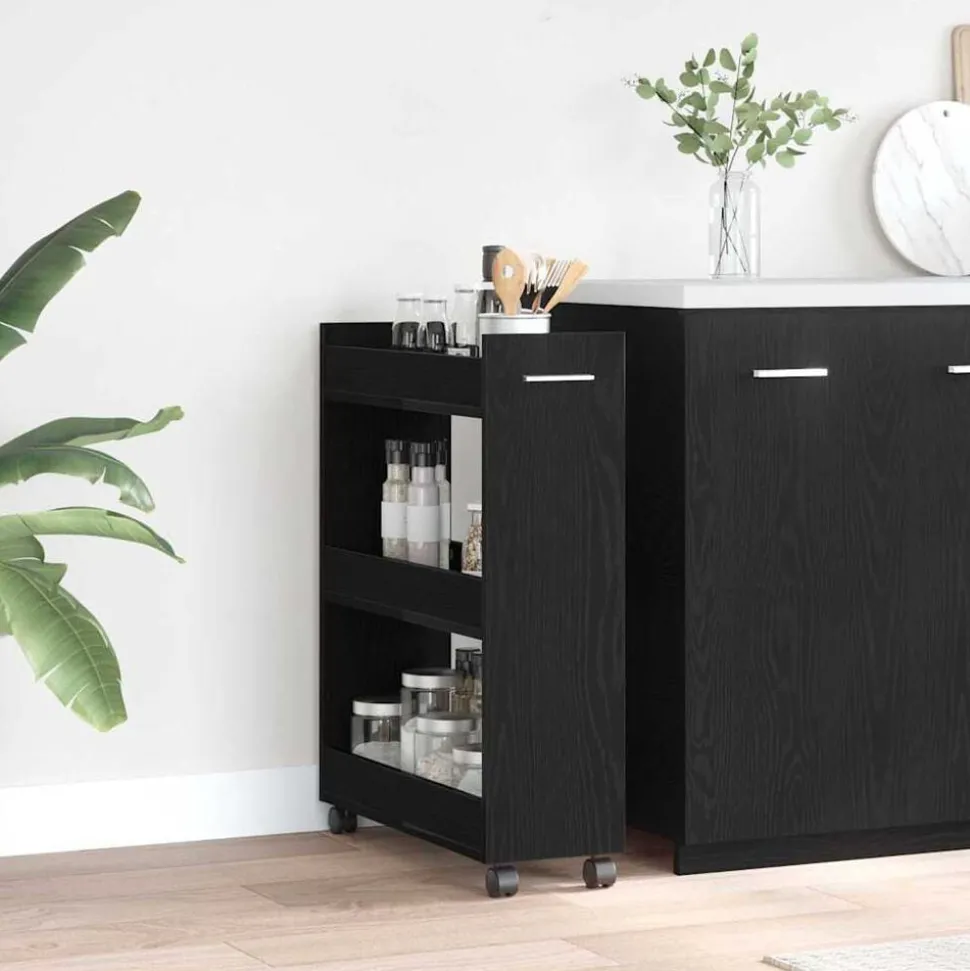 vidaXL Kast met wiel Zwart Eiken 60 x 22 x 79 cm