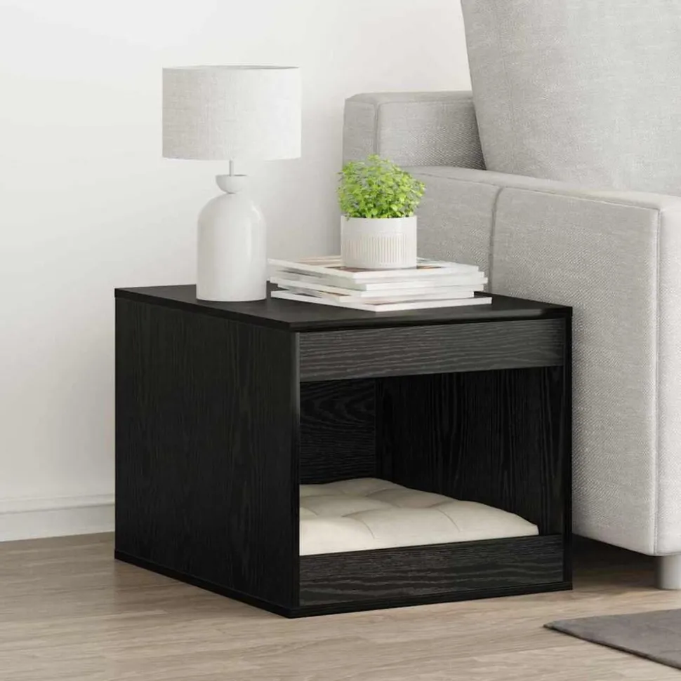 vidaXL Kattenbak Omheining Zwart Eiken 47 x 59 x 42 cm Bewerkt hout
