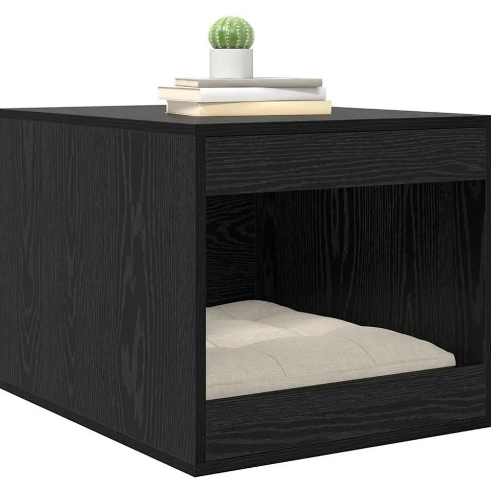 vidaXL Kattenbak Omheining Zwart Eiken 47 x 59 x 42 cm Bewerkt hout