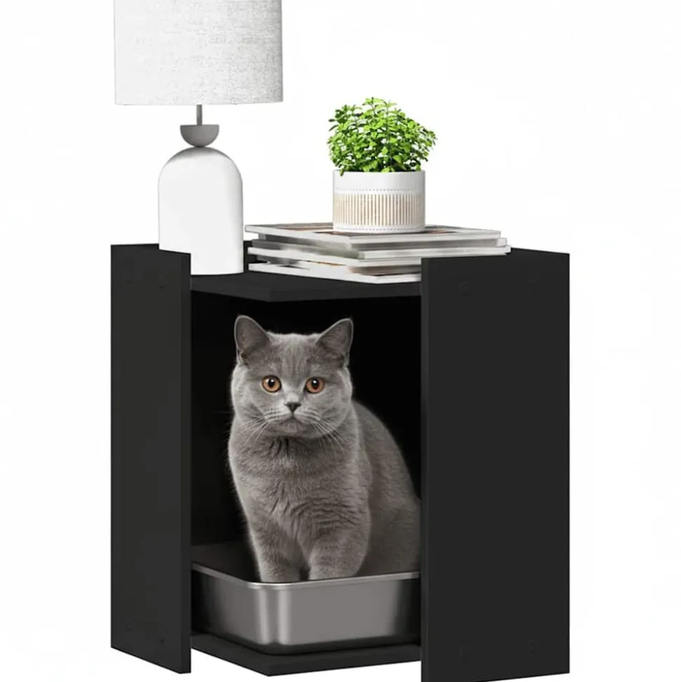 vidaXL Kattenbakkast 42x42x51 cm bewerkt hout zwart