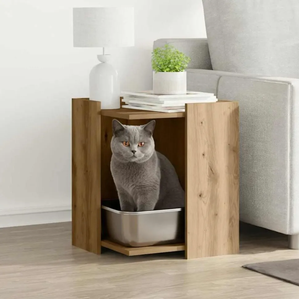 vidaXL Kattenbakkast 42x42x51 cm bewerkt hout artisanaal eikenkleurig