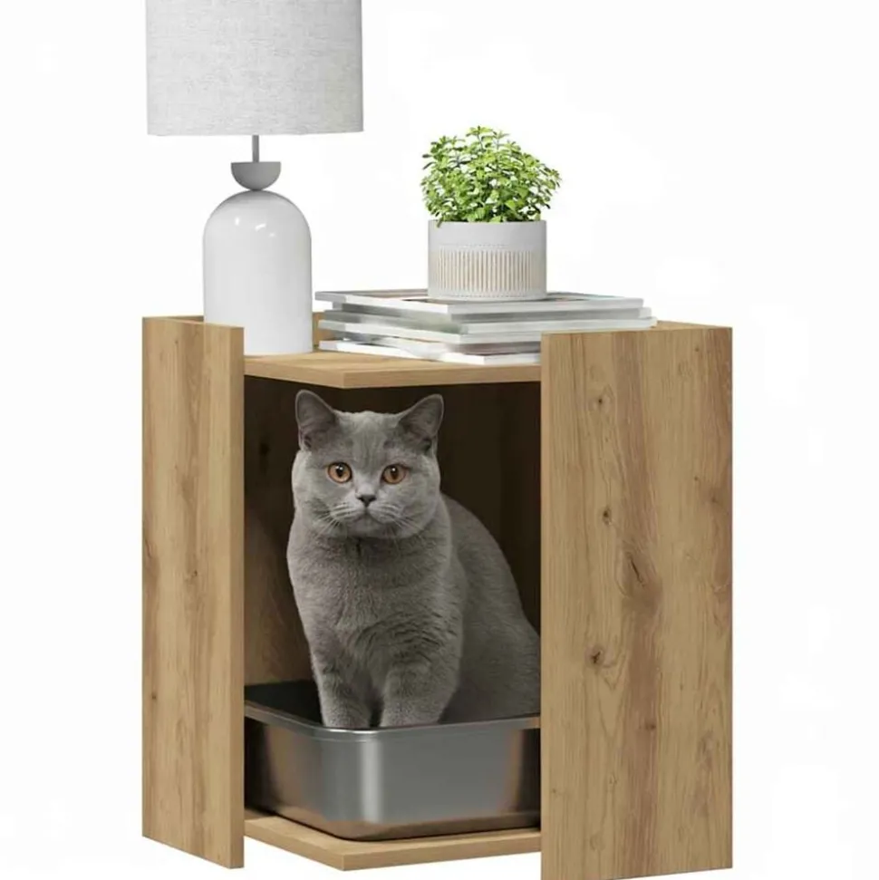 vidaXL Kattenbakkast 42x42x51 cm bewerkt hout artisanaal eikenkleurig