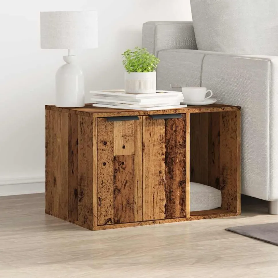 vidaXL Kattenbakkast 60x40x40 cm bewerkt hout oud houtkleurig