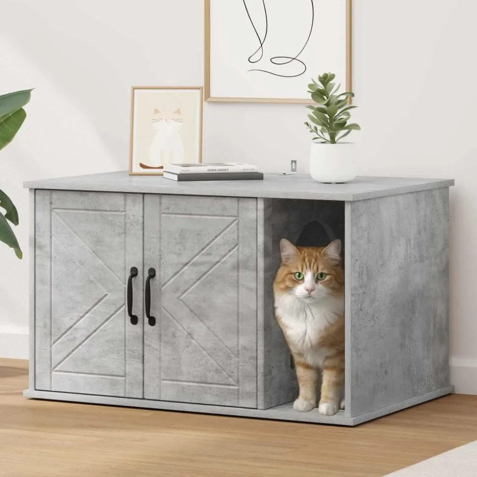 vidaXL Kattenhuis Beton 85 x 55 x 50 cm Bewerkt hout