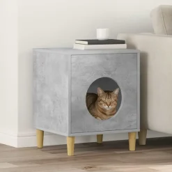 vidaXL Kattenhuis Beton 42,5 x 40 x 53 cm Bewerkt hout