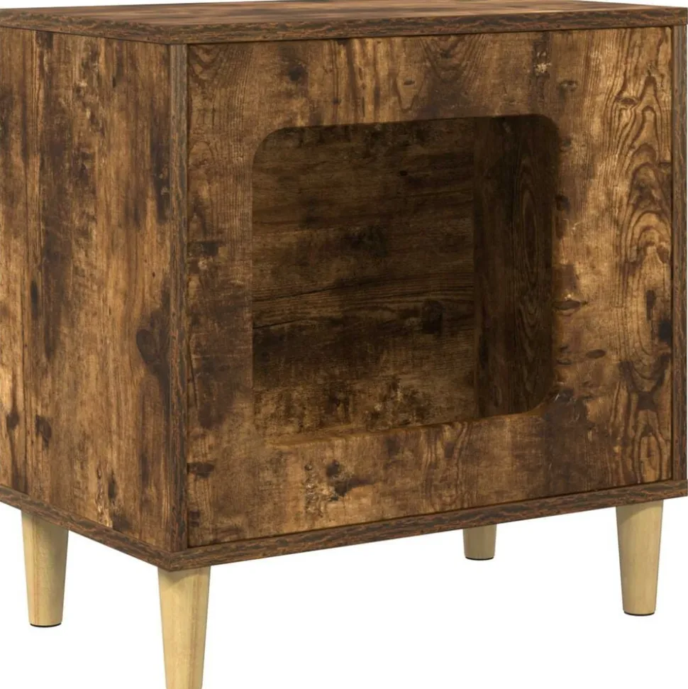 vidaXL Kattenhuis Gerookt eiken 51 x 30 x 52 cm Bewerkt hout