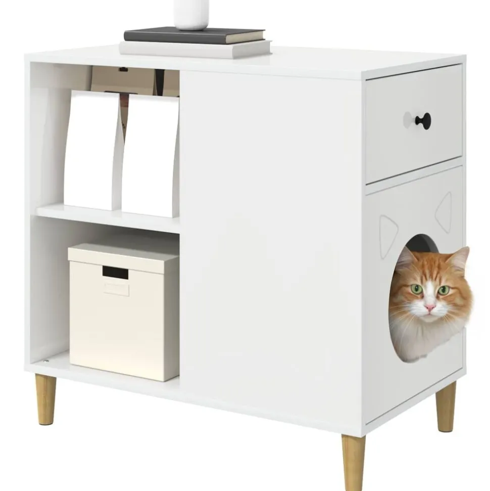 vidaXL Kattenhuis Glanzend Wit 72 x 42,5 x 70 cm Bewerkt hout