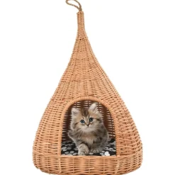 vidaXL Kattenhuis met kussen tipi 40x60 cm natuurlijk wilgen