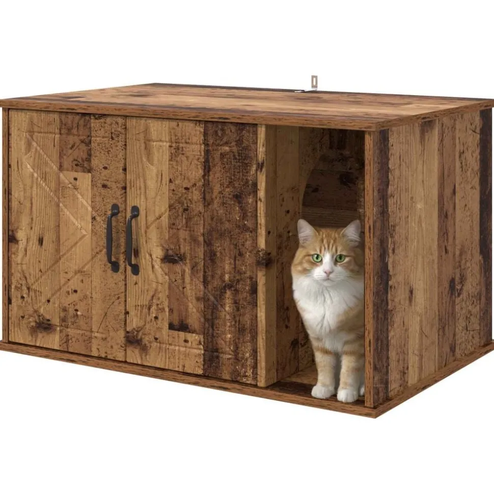 vidaXL Kattenhuis Oudhout 85 x 55 x 50 cm Bewerkt hout