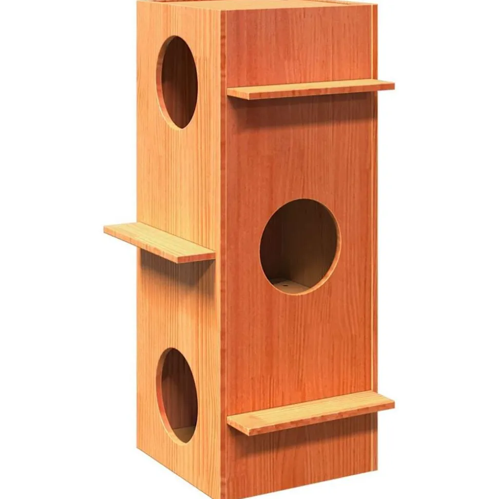 vidaXL Kattenhuis 43x43x90 cm massief grenenhout wasbruin