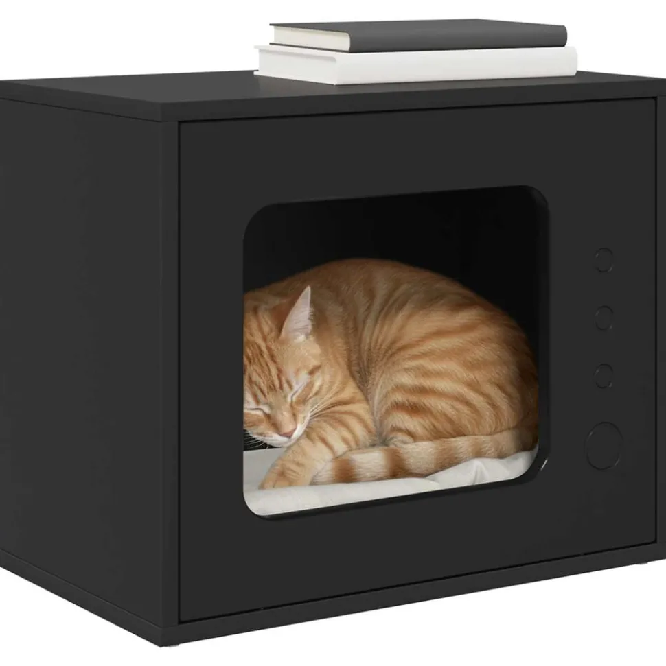 vidaXL Kattenhuis Zwart 51 x 30 x 42,5 cm Bewerkt hout