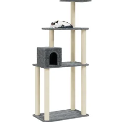 vidaXL Kattenkrabpaal met sisal krabpalen 147 cm donkergrijs