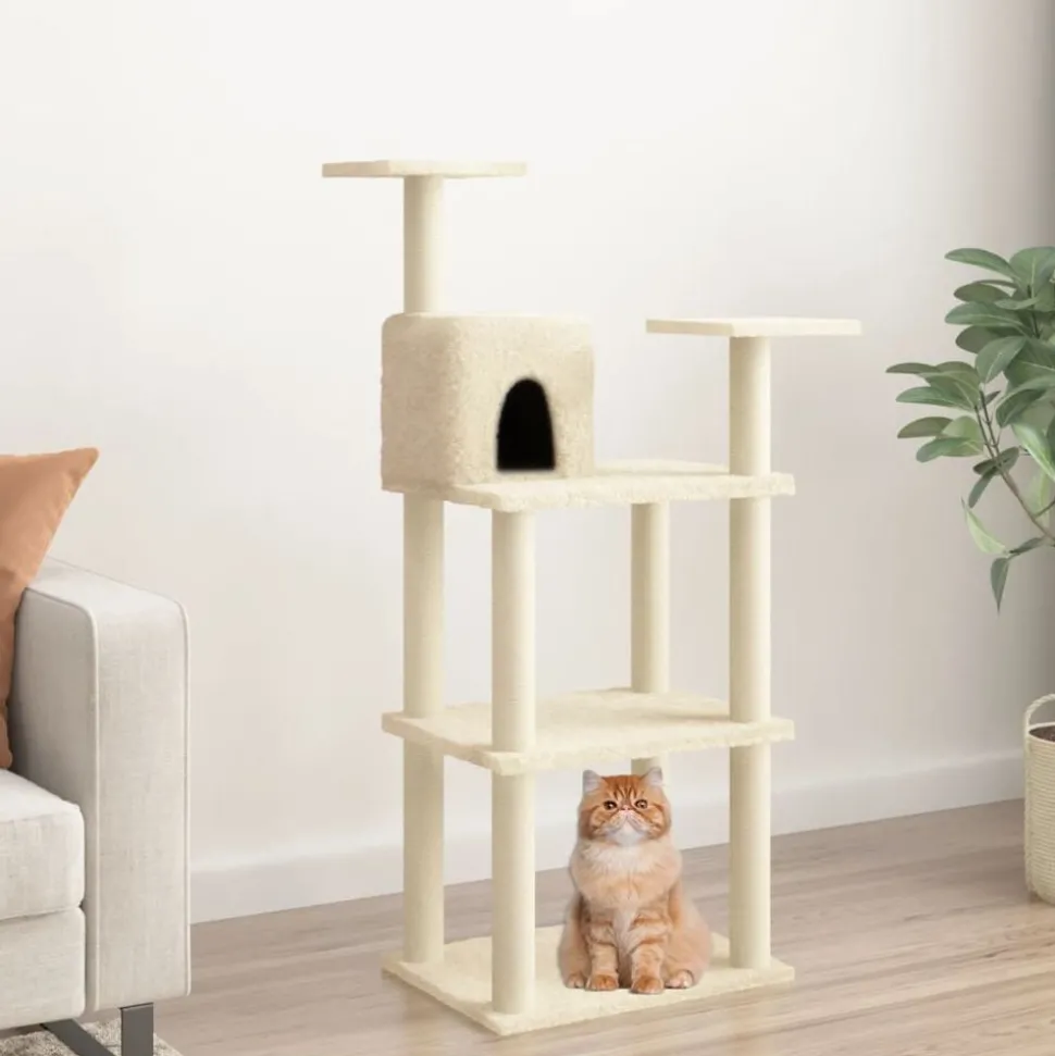 vidaXL Kattenkrabpaal met sisal krabpalen 118,5 cm crèmekleurig