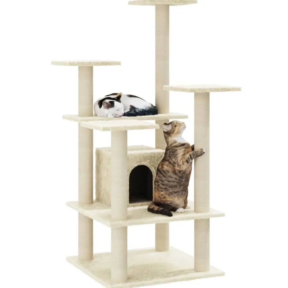 vidaXL Kattenkrabpaal met sisal krabpalen 110 cm crèmekleurig