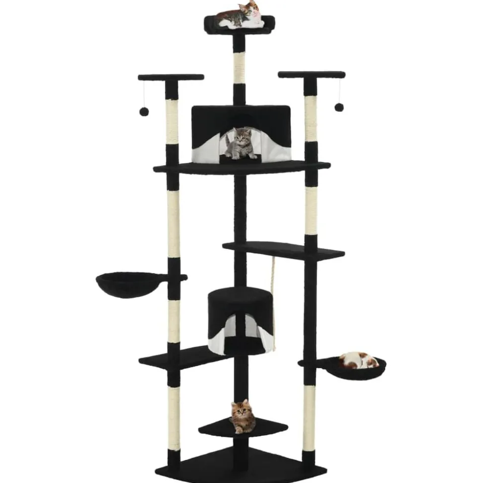 vidaXL Kattenkrabpaal met sisal krabpalen 203 cm zwart en wit