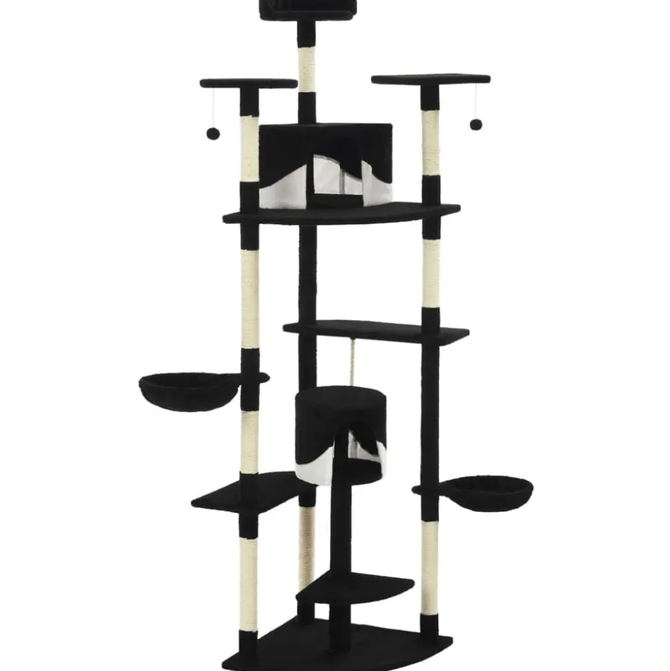 vidaXL Kattenkrabpaal met sisal krabpalen 203 cm zwart en wit