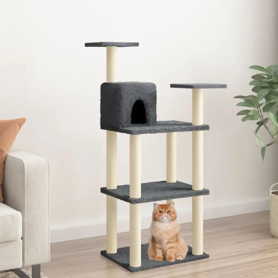 vidaXL Kattenkrabpaal met sisal krabpalen 118,5 cm donkergrijs