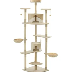 vidaXL Kattenkrabpaal met sisal krabpalen 203 cm beige en wit