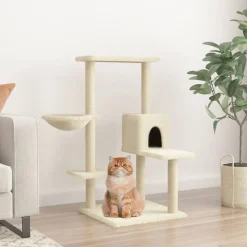 vidaXL Kattenmeubel met sisal krabpalen 95 cm crèmekleurig