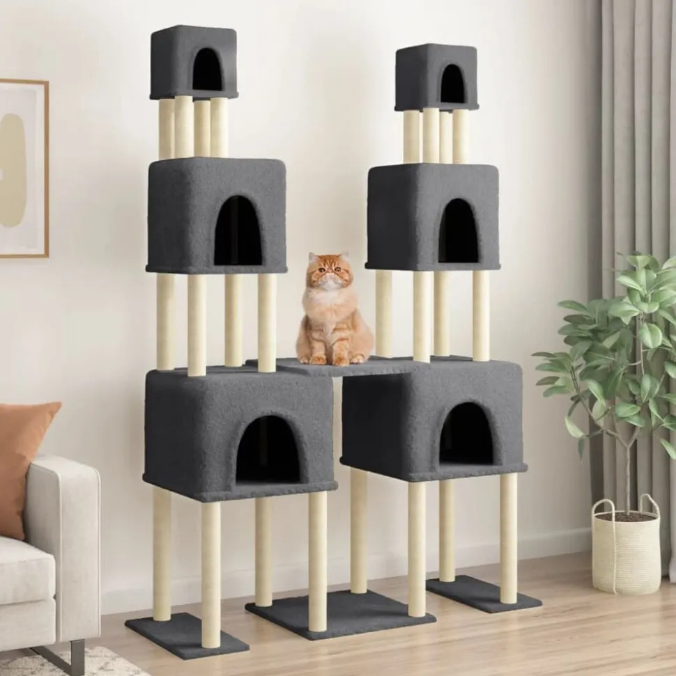 vidaXL Kattenmeubel met sisal krabpalen 199 cm donkergrijs