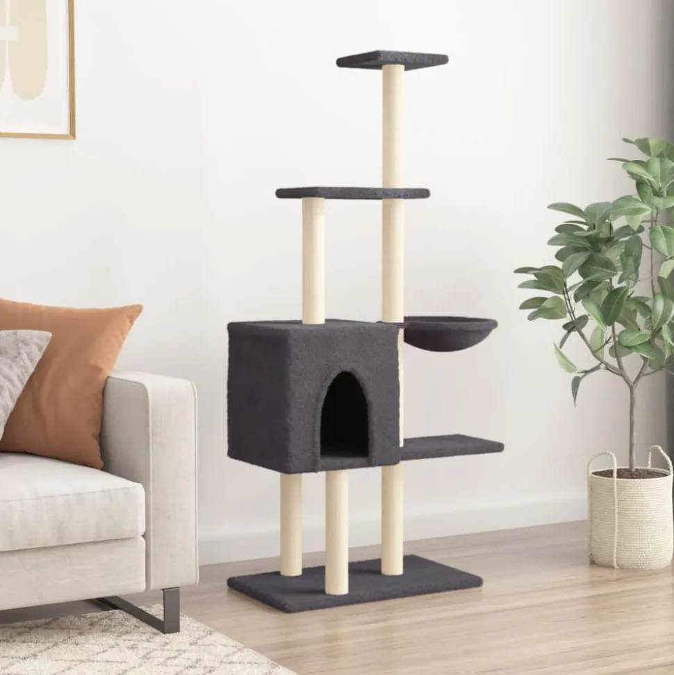 vidaXL Kattenmeubel met sisal krabpalen 145 cm donkergrijs