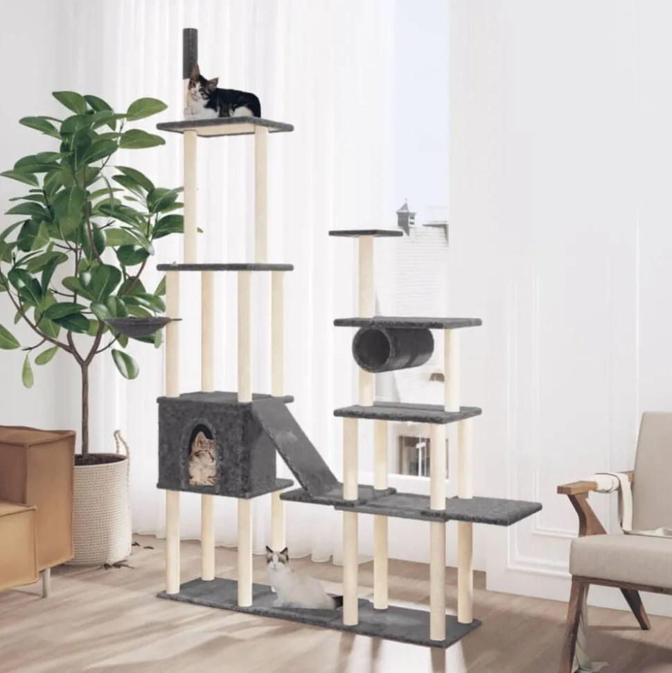 vidaXL Kattenmeubel met sisal krabpalen 279 cm donkergrijs