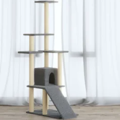vidaXL Kattenmeubel met sisal krabpalen 155 cm lichtgrijs