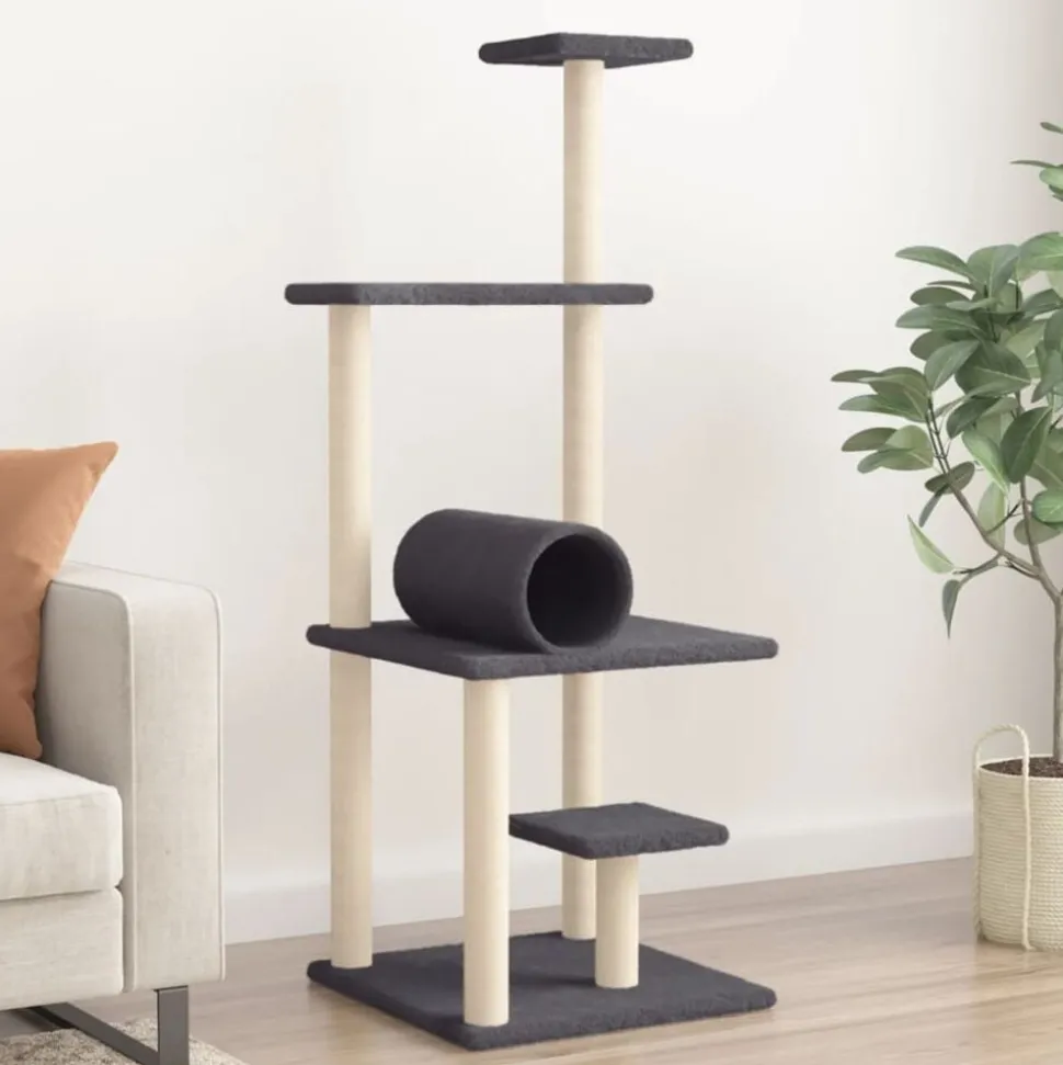vidaXL Kattenmeubel met sisal krabpalen 136 cm donkergrijs