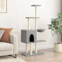 vidaXL Kattenmeubel met sisal krabpalen 145 cm lichtgrijs