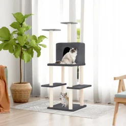 vidaXL Kattenmeubel met sisal krabpalen 144,5 cm donkergrijs