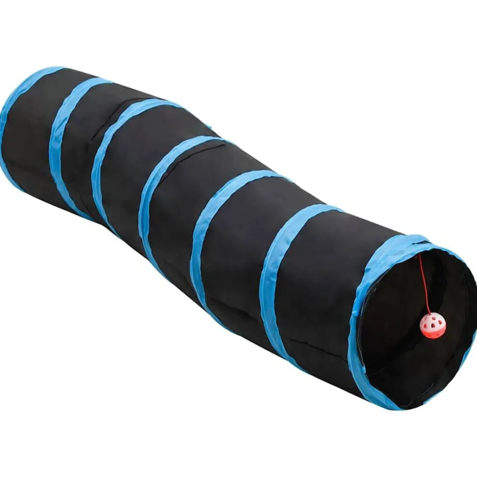 vidaXL Kattentunnel S-vorm 122 cm polyester zwart en blauw