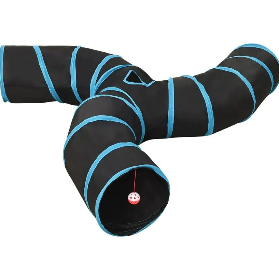 vidaXL Kattentunnel 3-voudig 25 cm polyester zwart en blauw