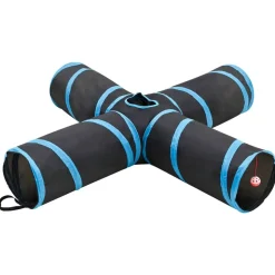 vidaXL Kattentunnel 4-voudig 132 cm polyester zwart en blauw
